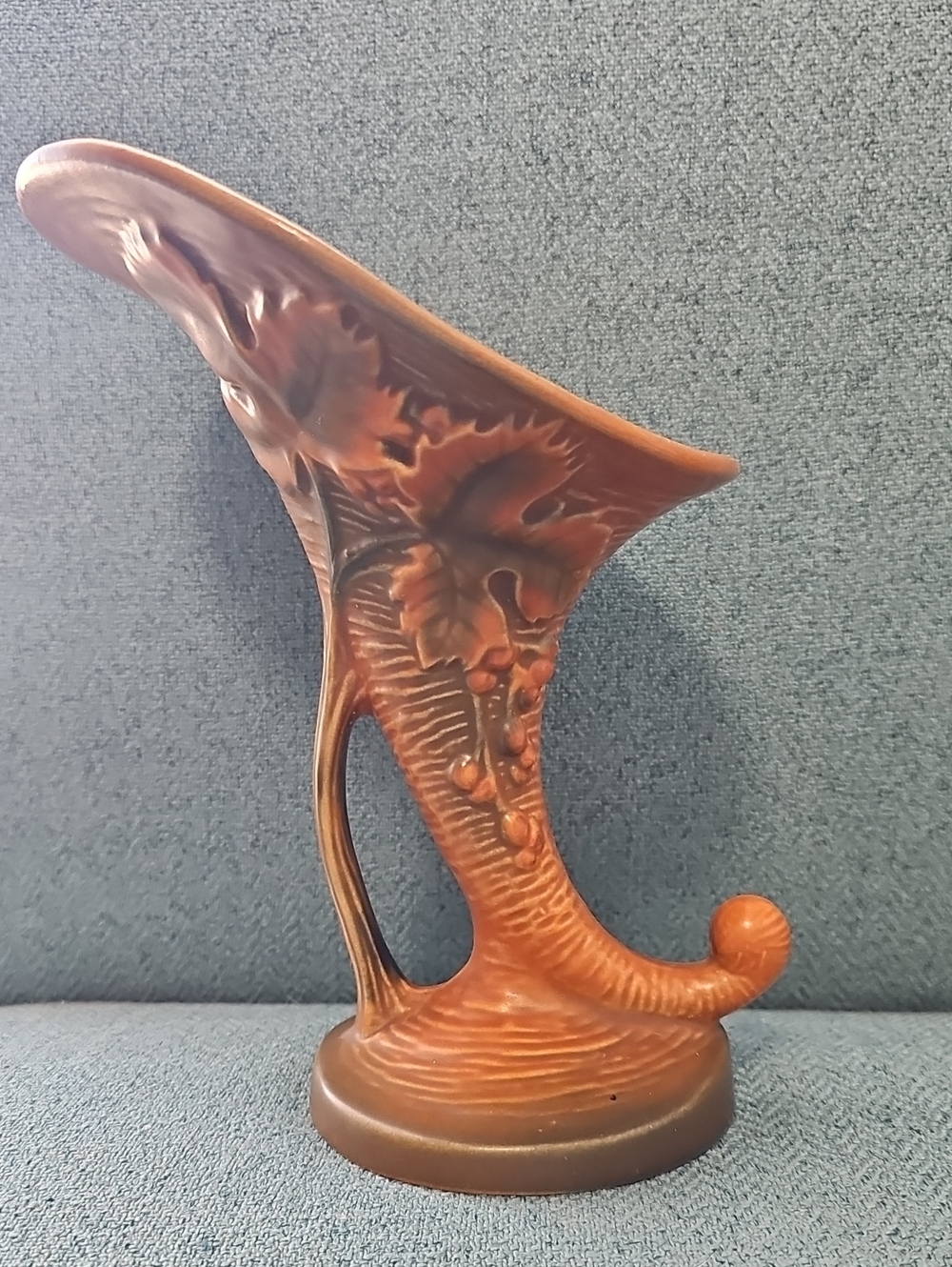 Roseville Decorative Ceramic Cornucopia Vase in Brown